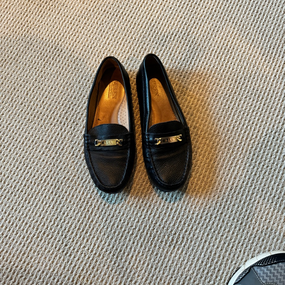 Lauren by Ralph Lauren loafers. Pebbled black leather. Driving shoes.